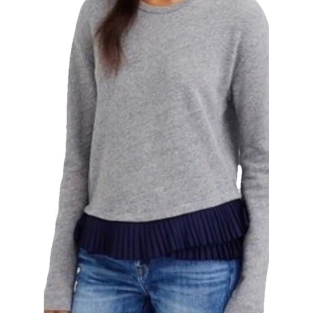 J. Crew Ruffle Hem‎ Blouse Sz Small Gray Blue Cotton Pullover Preppy Minimalist